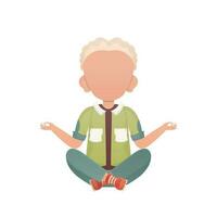 Preschool boy Sits yoga. Isolated. Cartoon style. vector