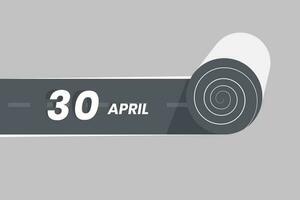 April 30 calendar icon rolling inside the road. 30 April Date Month icon vector illustrator.