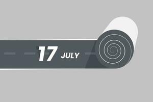 July 17 calendar icon rolling inside the road. 17 July Date Month icon vector illustrator.