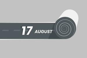 August 17 calendar icon rolling inside the road. 17 August Date Month icon vector illustrator.