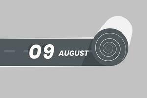 August 9 calendar icon rolling inside the road. 9 August Date Month icon vector illustrator.