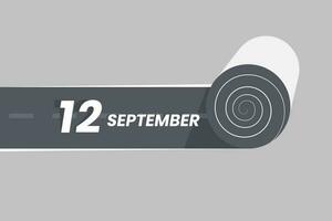 September 12 calendar icon rolling inside the road. 12 September Date Month icon vector illustrator.
