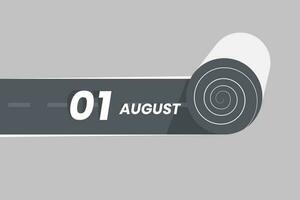 August 1 calendar icon rolling inside the road. 1 August Date Month icon vector illustrator.
