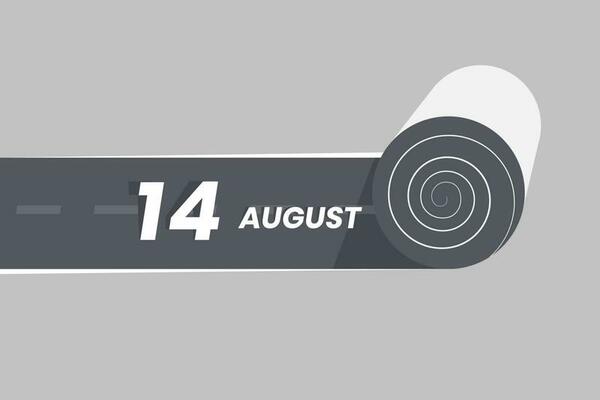 August 14 calendar icon rolling inside the road. 14 August Date Month icon vector illustrator.