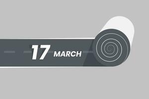 March 17 calendar icon rolling inside the road. 17 March Date Month icon vector illustrator.