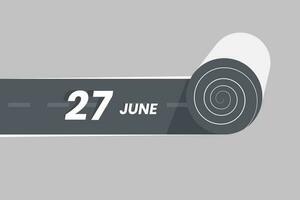 June 27 calendar icon rolling inside the road. 27 June Date Month icon vector illustrator.