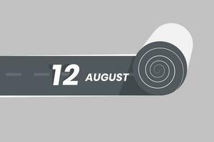 August 12 calendar icon rolling inside the road. 12 August Date Month icon vector illustrator.