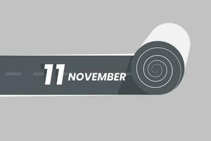 November 11 calendar icon rolling inside the road. 11 November Date Month icon vector illustrator.