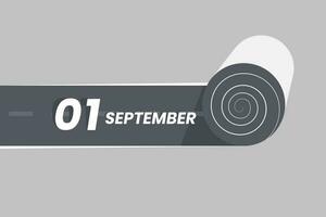September 1 calendar icon rolling inside the road. 1 September Date Month icon vector illustrator.