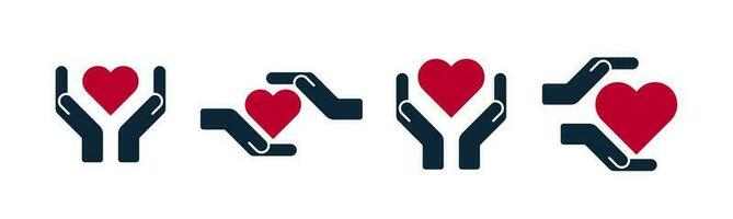 Hands and palms with heart shapes icons vector