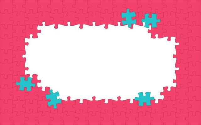 Red puzzle pieces. Jigsaw frame.  Vector illustration