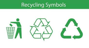 Three recycling symbol icons set - recycle bin and arrows vector