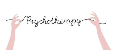 Two hands keeping thread as handwritten word psychotherapy vector