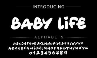 Playful style font design, childish alphabet letters and numbers vector illustration