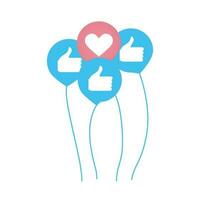 Four like icons with heart and thumbnails as balloons. vector