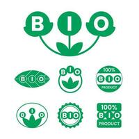 Bio product green stickers, labels, tags, icons. vector