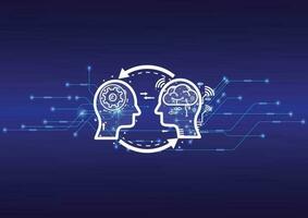 Artificial intelligence concept, Artificial Intelligence. Futuristic technology transformation.  Technology background with human heads and brain. blue gradient background, Vector illustration.