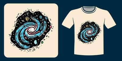 galaxy doodle illustration for t-shirt design vector