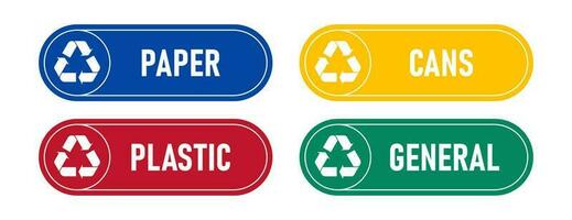 Recycling sings with waste products materials labels or stickers. vector