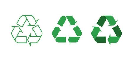 Three green recycling symbol icons set vector