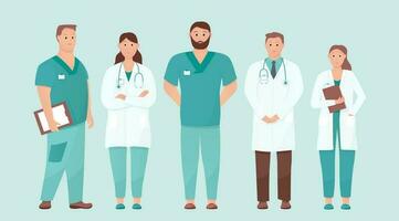 Five doctors standing tall on isolated background vector