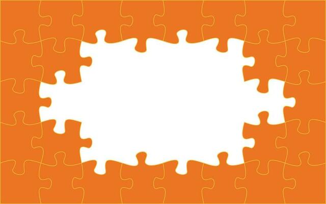 Orange puzzle pieces. Jigsaw frame.  Vector illustration