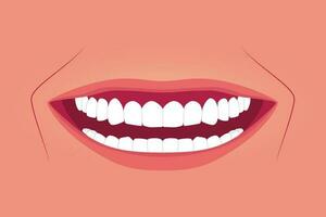 Female healthy teeth with wide shiny smile. vector