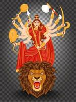 navratri o Durga puja festival de hindú mitología diosa Durga ilustración en negro png antecedentes. lata ser usado como modelo o volantes diseño. vector