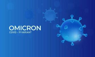 Covid-19 Omicron Variant Banner Design With Glossy Virus Structure On Blue Background. vector