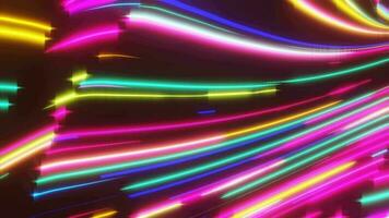 3d futuristische neon licht trails Purper en geel kleur in beweging animaties lus achtergrond video