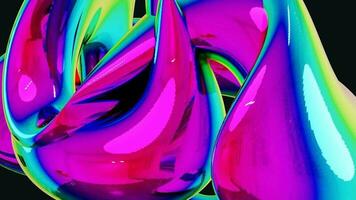 3d render, Abstract smooth shape holographic colors on black background, loops animation video
