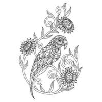 Parrot and flower hand drawn for adult coloring book vector