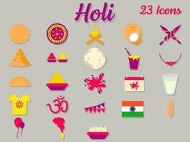 23 Holi Festival Icon Or Symbol Set On Grey Background. vector