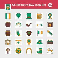 S t patrick's día 26 cuadrado icono conjunto en plano estilo. vector