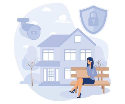 seguridad y identidad verificación concepto, vídeo vigilancia, automático acceso, oculto inalámbrico cámara, plano vector moderno ilustración