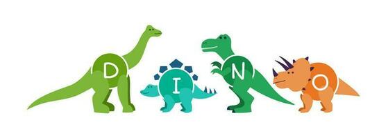 Set of cartoon dinosaurs characters - t rex etc vector