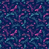 Seamless repeat pattern with dragonfly silhouettes. Random dragonflies vector background. Design perfect for fabric or wrapping