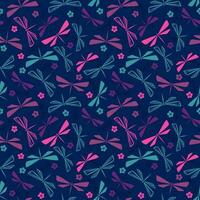 Seamless repeat pattern with dragonfly silhouettes. Random dragonflies vector background. Design perfect for fabric or wrapping