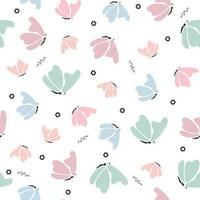 Seamless delicate butterflies, simple flowers and twigs vector