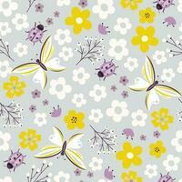 Seamless pattern with flowers, butterflies and ladybugs. Great for nursery design, textile, fabric vector