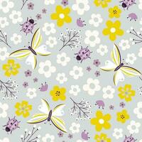 sin costura modelo con flores, mariposas y mariquitas genial para guardería diseño, textil, tela vector