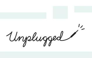 Handwritten lettering with word Unplugged and guitar cord. vector