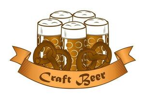 Craft beer banner with beer glasses and pretzels vector