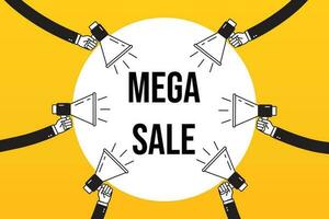 Mega sale banner in the white circle vector