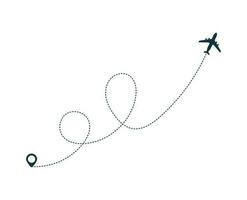 Airplane silhouette icon with dotted line path. vector