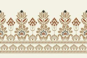 ikat floral cachemir bordado en blanco fondo.ikat étnico oriental modelo tradicional.azteca estilo resumen vector ilustración.diseño para textura,tela,ropa,envoltura,decoración,pareo,estampado