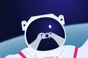 Astronaut taking selfie on the earth background vector