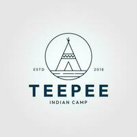 tipi indio acampar línea Arte logo minimalista icono y símbolo ,con emblema vector ilustración diseño