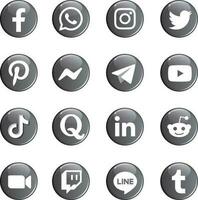 icono conjunto - social medios de comunicación botón monocromo vector