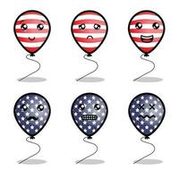americano globo bandera mascota con diferente expresión vector
